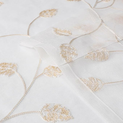 Beige Sheer Curtains Decorative Embroidered Leaf 96 Inches Long | Light - Image 2