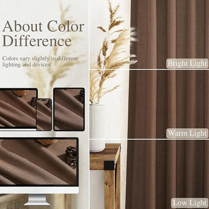 Caramel Brown Linen Curtains 63 Inches Length 2 Panels Set - Image 4