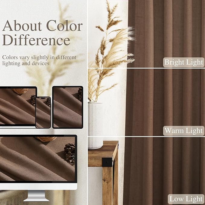 Caramel Brown Curtains 80 Inches Long 2 Panels Set - Image 3