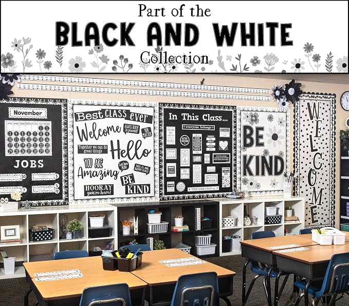 Teacher Created Resources Black and White Pom-Poms and Tassels Garland - Image 4