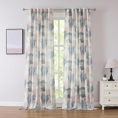 Kayne Studio Blue Pink Boho Abstract Rod Pocket Semi Sheer Curtains 95 Inch | by KayneStudio