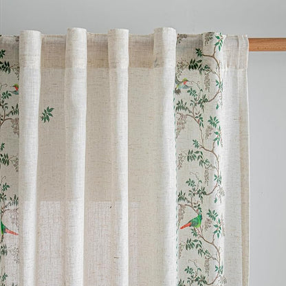 MYSKY HOME Boho Curtains for Living Room Linen Blend Leaf Bird Printed Curtains - Image 7