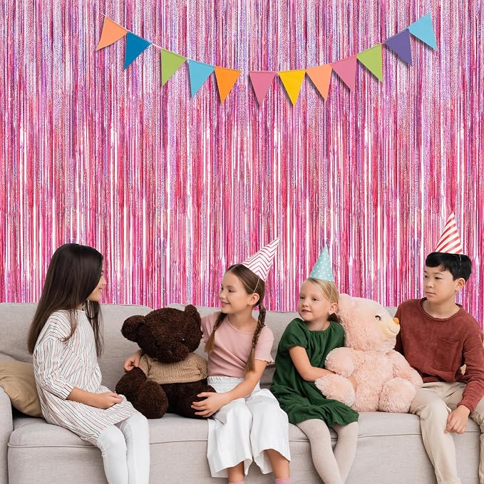 12 Pack Pink Backdrop, 3.28 FT x 7.05 FT Foil Streamers, Metallic Glitter - Image 5
