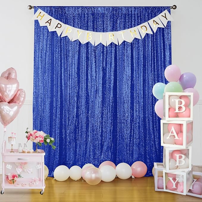Sugargirl Royal Blue Sequin Backdrop Curtain 3 Panels 2FTx8FT Glitter Royal - Image 2