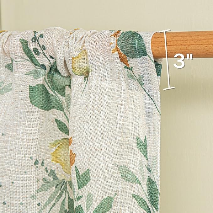 MYSKY HOME Floral Linen Door Curtains Green Farmhouse Privacy Door Window - Image 4