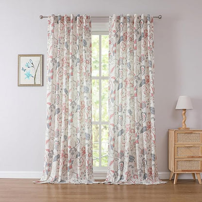 Kayne Studio Navy Red Floral Botanical Rod Pocket Light Filtering Curtains | by KayneStudio