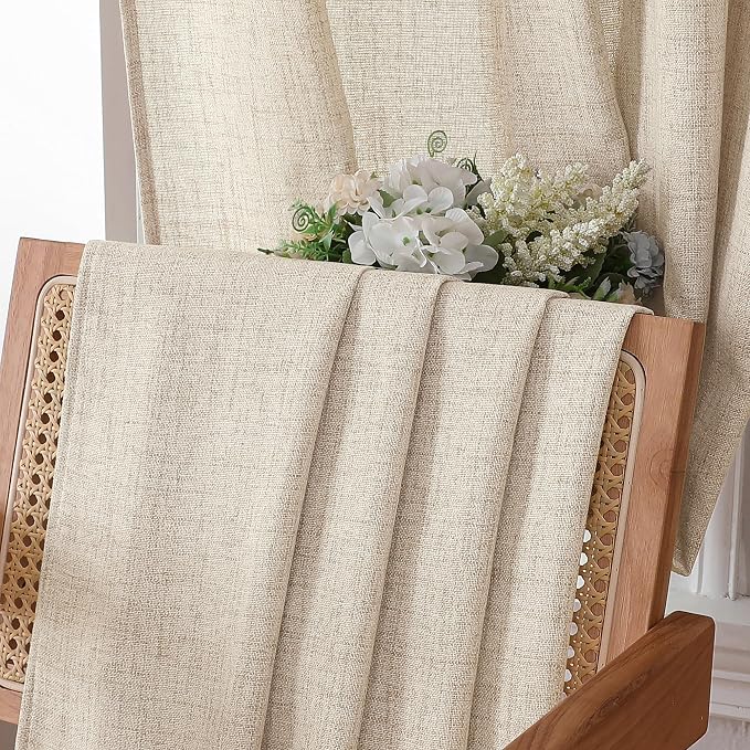 Tollpiz Linen Tier Curtains Rod Pocket Semi Sheer Short Kitchen Curtain Half - Image 6