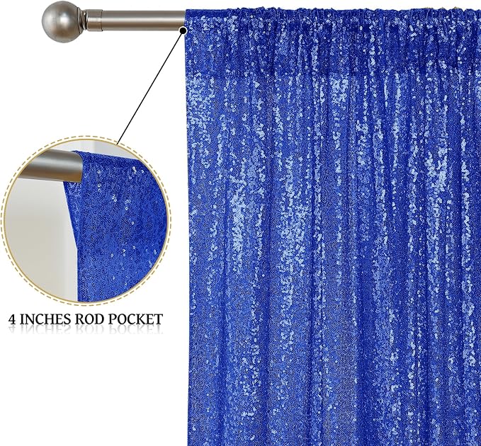 Sugargirl Royal Blue Sequin Backdrop Curtain 2 Panels 2FTx8FT Glitter Royal - Image 4