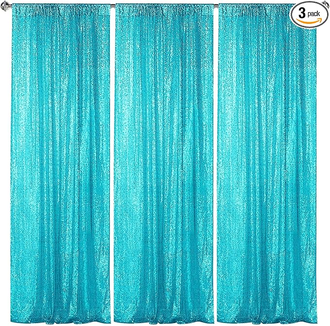 Sugargirl Turquoise Sequin Backdrop Curtain 3 Panels 2FTx8FT Glitter Turquoise by Sugargirl