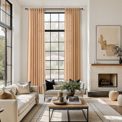 Camel Linen Curtains for Living Room 95 Inches Long Back Tab and Rod Pocket - Image 6