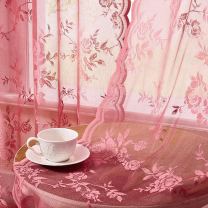 SEEKRIGHT Coral Lace Curtains 63 Inch Length 2 Panels Set Country Floral Sheer - Image 4