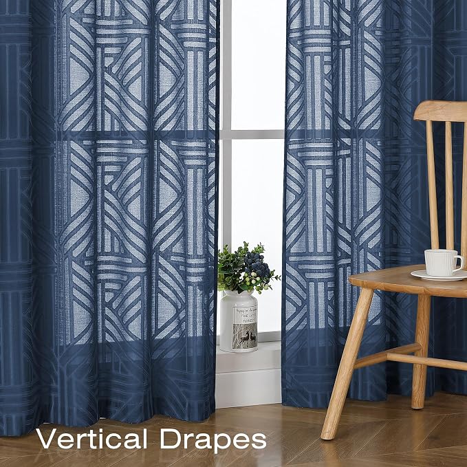 Simplebrand Navy Blue Sheer Curtains 72 Inch Length 2 Panels - Image 5