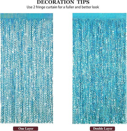 4 Pack Teal Aqua Blue Wavy Foil Fringe Curtains Party Decorations - Image 6