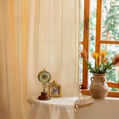 Sutuo Home Boho Curtains for Bedroom Living Room, Light Filtering Linen - Image 7