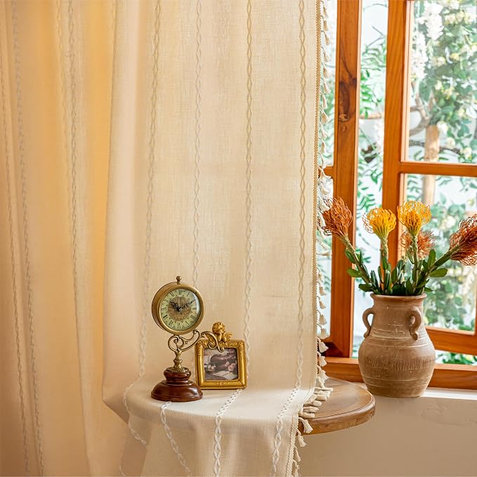 Sutuo Home Boho Curtains for Bedroom Living Room, Light Filtering Linen - Image 6
