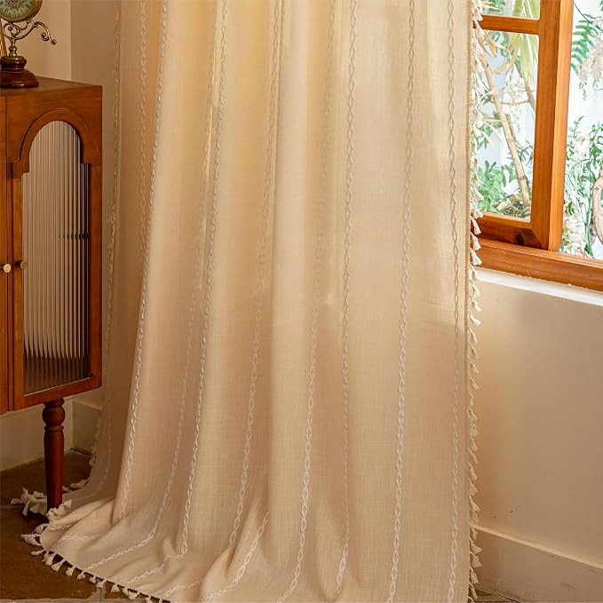Sutuo Home Boho Curtains for Bedroom Dining Room Kitchen, Light Filtering Linen - Image 7