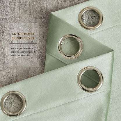 BULBUL Velvet Sage Green Blackout Curtains 90 inch Long - Image 3