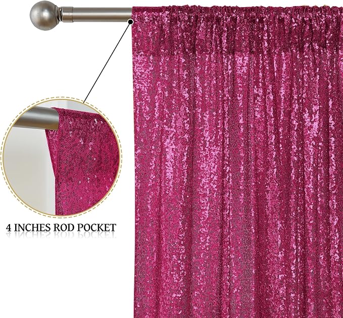 Sugargirl Fuchsia Sequin Backdrop Curtain 2 Panels 2FTx8FT Glitter Fuchsia - Image 4