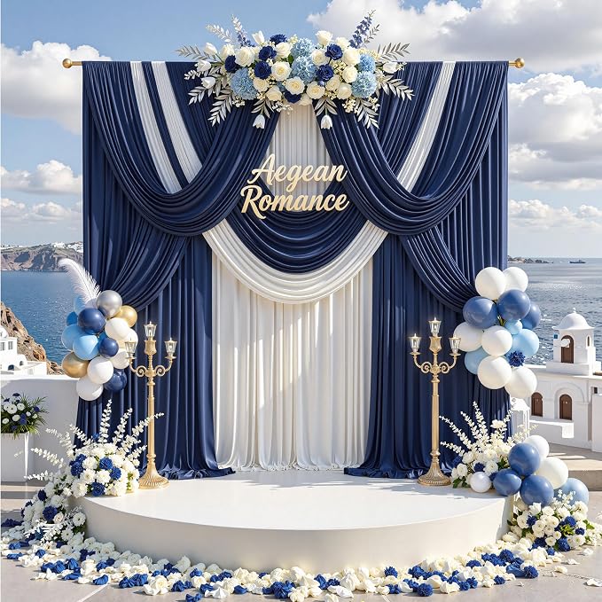 40 ft x 10 ft Wrinkle Free Navy Blue Backdrop Curtain - Image 6