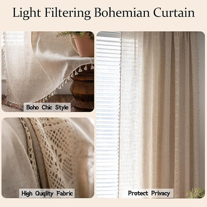 Sutuo Home Boho Curtains for Bedroom Nursery, Bohemian Semi-Blackout Geometric - Image 2