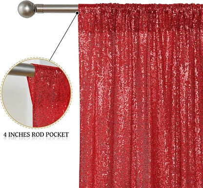 Sugargirl Red Sequin Backdrop Curtain 2 Panels 2FTx8FT Glitter Red Background - Image 4