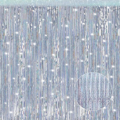 Crosize 2 Pack Laser Silver Party Streamers Backdrop, 3.3 x 9.9 ft | Foil by Crosize