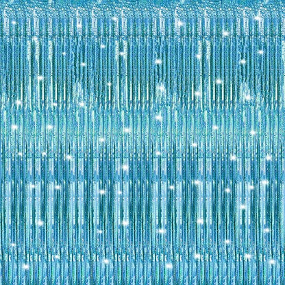 Crosize 4 Pack Laser Blue Party Streamers Backdrop, 3.3 x 9.9 ft | Tinsel Foil by Crosize