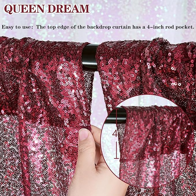 Sequin Curtain 4 Panels 2x8FT Burgundy Sequin Backdrop - Image 5