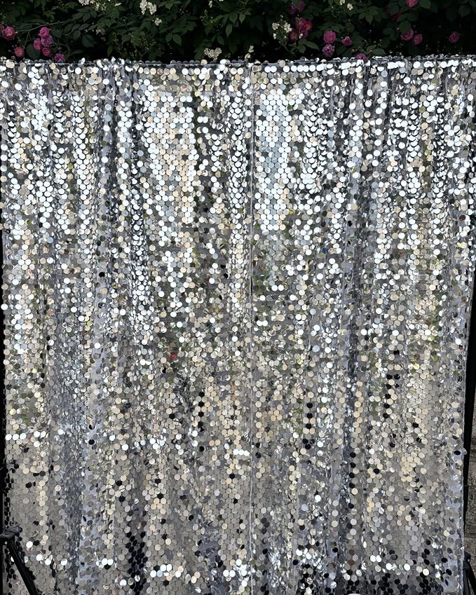 9FTx10FT Silver Sequin Backdrop 1 Panel, 18MM Large Payette Sequins Backdrop - Image 4