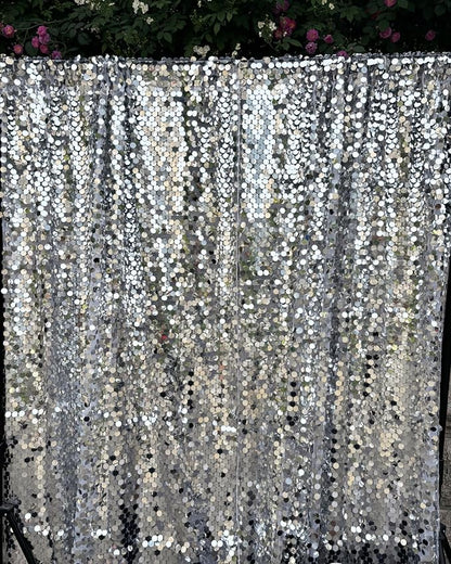 9FTx10FT Silver Sequin Backdrop 1 Panel, 18MM Large Payette Sequins Backdrop - Image 4