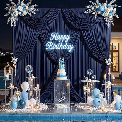 30 ft x 10 ft Wrinkle Free Navy Blue Backdrop Curtain - Image 3