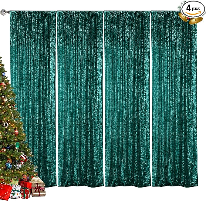 Hahuho Hunter Sequin Backdrop Curtain, Party Decoration（4 Panels, 2FT x 8FT by Hahuho