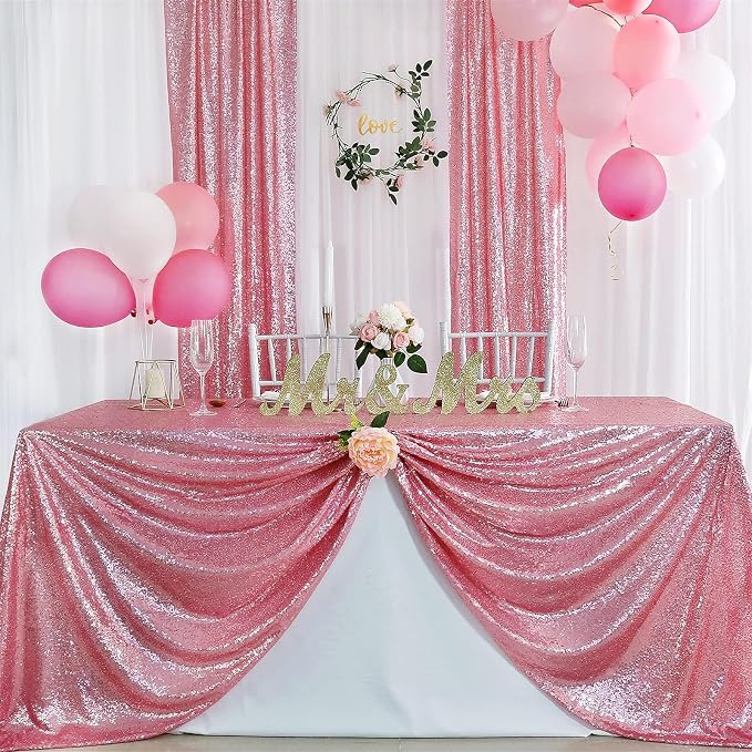 Pink Sequin Backdrop Curtains Party Photo Glitter Drapes 2 Pcs 2FTx8FT | - Image 6