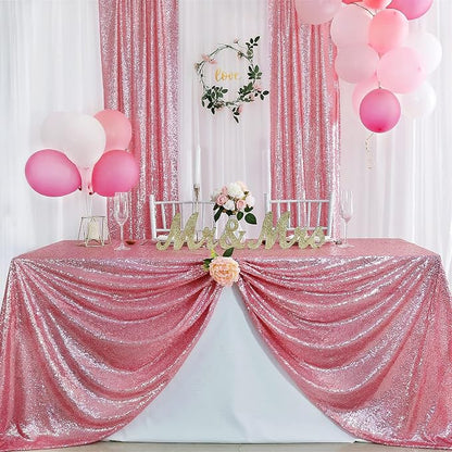 Pink Sequin Backdrop Curtains Party Photo Glitter Drapes 2 Pcs 2FTx8FT | - Image 6