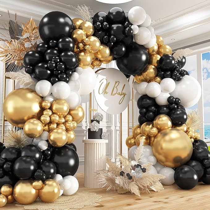 412Pcs Black and Gold Balloons, 18 12 10 5 Inch Different Size Black White by PAXILE