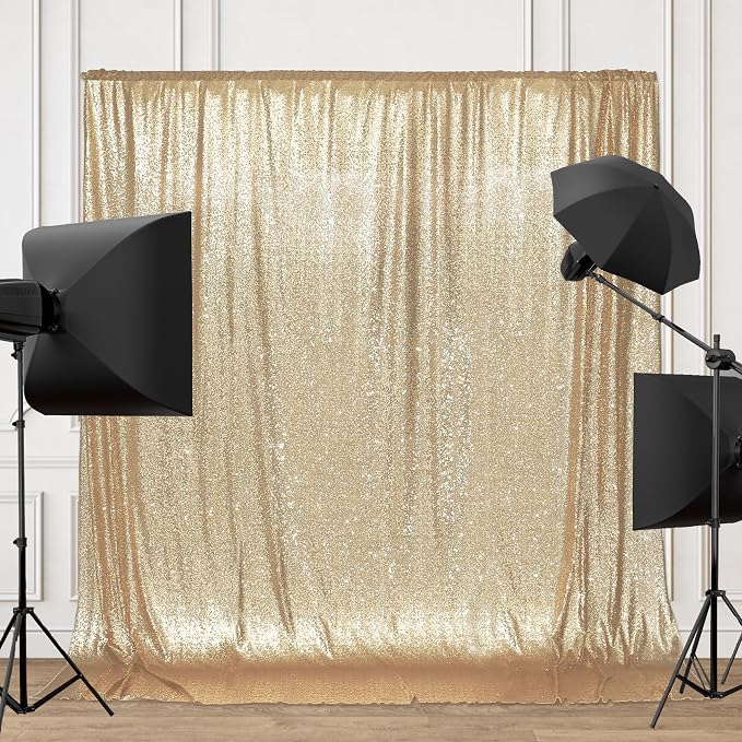 PartyDelight Light Gold Sequin Backdrop 6x6ft Sparkly Photo Curtain | 4 Inch - Image 2
