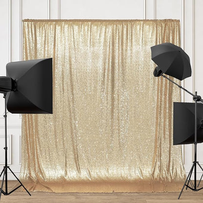 PartyDelight Light Gold Sequin Backdrop 6x6ft Sparkly Photo Curtain | 4 Inch - Image 2