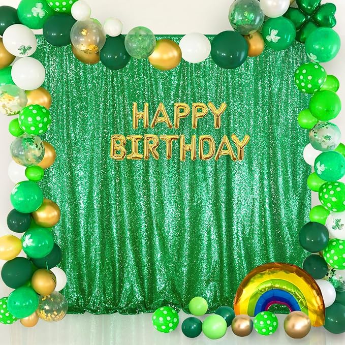 Dark Green 10ftx10ft Sequin Backdrop Curtain Glitter Christmas Background | - Image 3