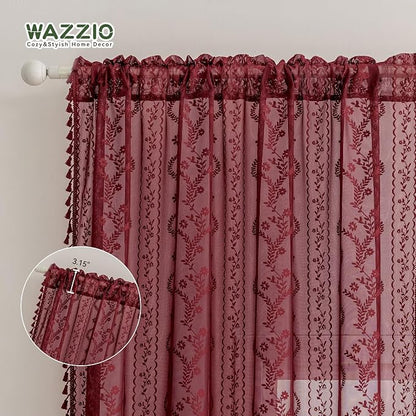 WAZZIO Boho Lace Curtains 2 Panels 84 Inch -Victorian Sheer Panel Drape French - Image 7