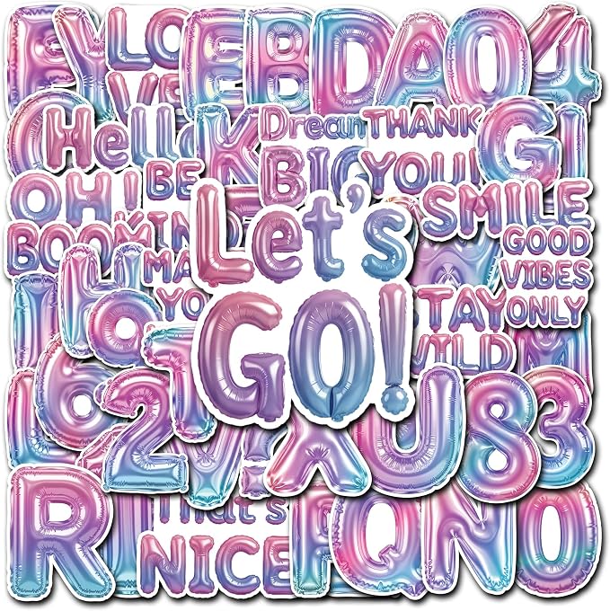 50 Pcs Balloon Letter Stickers Cute Alphabet Vinyl Decal Custom Phrase Sticker by Unknown