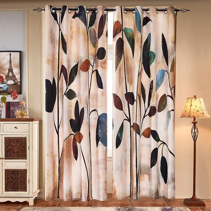 SUBRTEX Light Flitering Curtains 52Wx108L, Room Darkening Vibrant Floral Drapes - Image 5