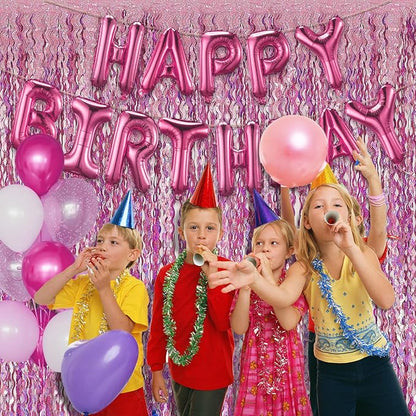 Pink Tinsel Foil Fringe Curtains Wavy Backdrop - Image 4