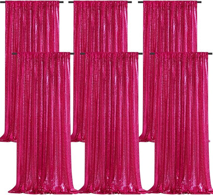 Fuchsia Sequin Curtains Backdrop 6 Pcs 2FTx8FT Shiny Shimmer Fabric | Glitter by B-COOL