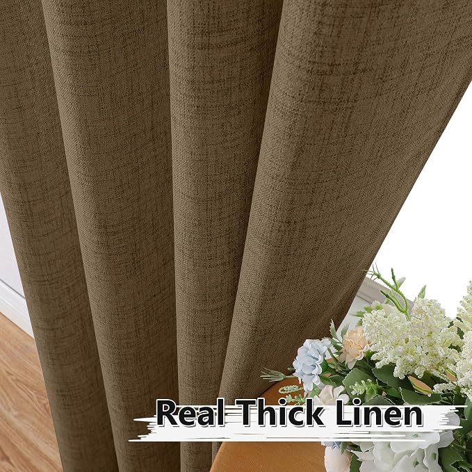 Tollpiz Linen Tier Curtains Rod Pocket Semi Sheer Short Kitchen Curtain Half - Image 3