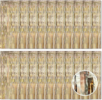 20 Pack Champagne Gold Foil Curtain Backdrop 3.2ft x 8.2ft Foil Fringe Backdrop by Ohiyoo