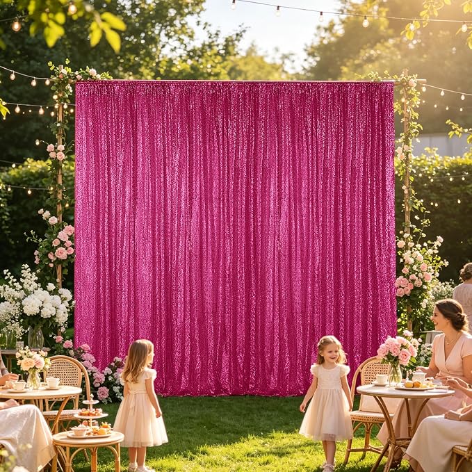 Hahuho Fuchsia Sequin Backdrop Curtain, Party Decoration（2 Panels, 2FT x 8FT - Image 5