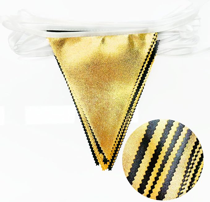 Black and Gold Party Decorations Triangle Pennant Banner Flag Metallic Fabric - Image 3