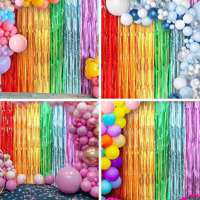 Crosize 2 Pack Rainbow Party Streamers Backdrop, 3.3 x 9.9 ft | Tinsel Foil - Image 6