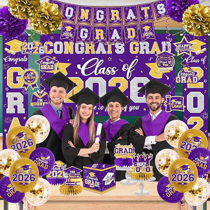Graduation Decorations Class of 2026 Purple and Gold Graduation Decorations - Image 6