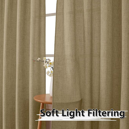 Tollpiz Linen Tier Curtains Rod Pocket Semi Sheer Short Kitchen Curtain Half - Image 2